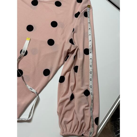Women M Pink Adrianna Papell v-neck 3/4 polka dot blouse top shirt work - Picture 6 of 7
